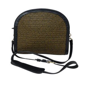 Eric Javits Black Yellow Leather Woven Raffia Shoulder Bag Crossbody Purse